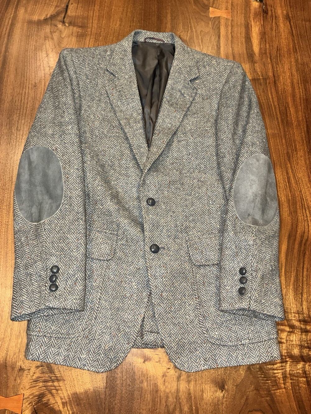 Vintage Garrison Park Blazer Mens 36 Wool Herringbone Elbow Patch Jacket USA 90s